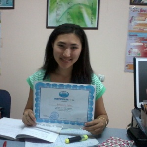 Has just finished her English course & received a certificate